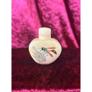 Vintage Curiosities - Antique Snuff Bottle - Bone - Inlaid Dragonfly - 1.75”